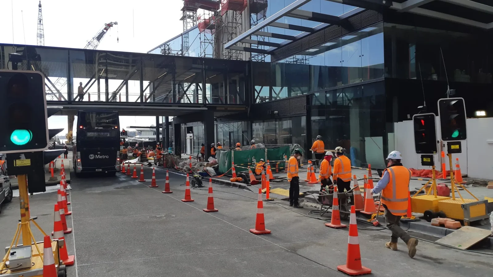 PB Traffic portable traffic lights managing a busy city construction worksite